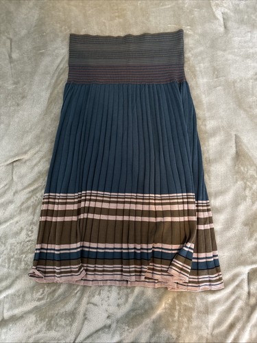 Kenzo Pleated Greenish/Brownish Slightly Starchy Skirt Medium Pull On Soie Silk - Picture 6 of 14
