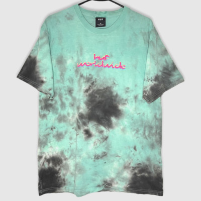 HUF Worldwide Men Shirt Medium Green Tie-Dye Short Sleeve Crew Neck Cotton Skate