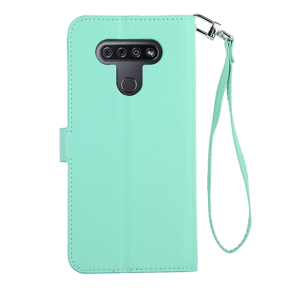 Funda de cuero plegable con billetera tarjetero bolsillo para efectivo para LG K51 VERDE AZULADO Foto 3 de 4
