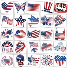 4th of July Temporary Tattoos - 148 Individually Sheets American Flag Tattoos