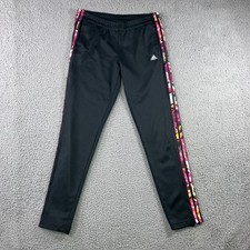 Adidas Track Pants Women Medium Floral Stripe Side Logo Athletic