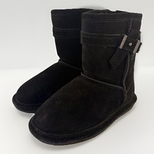 BEARPAW Girls Val Suede Boot Toddler Size 9 Black Low Top Cozy Buckle Accent