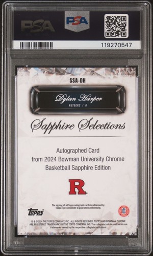 2024-25 Bowman Chrome Sapphire U Dylan Harper Sapphire Selections Auto PSA 9 - Picture 2 of 2
