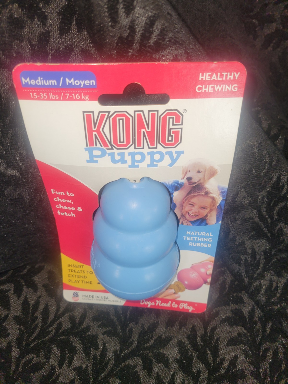 NEW KONG Puppy Rubber Chew Toy Medium Blue For 15-35lbs Dogs