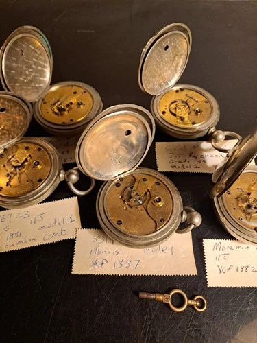 Illinois Waltham Elgin  Pocket Watch lot, Key, All Running Lot of 5