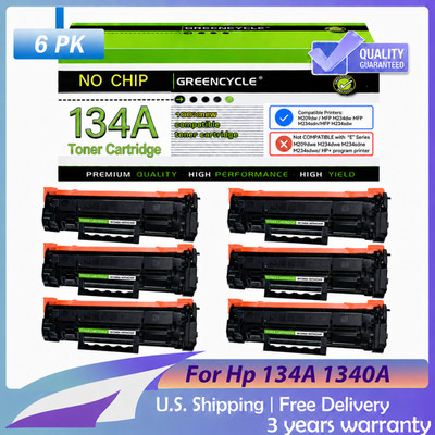 6 PK 1340A Black NO Chip Toner Cartridge For HP 134A Use For LaserJet M234sdn