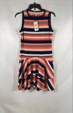 Michael Kors Women's Coral Peach Striped Ribbed Sleeveless Ruffle Dress Sz M NWT