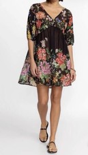 NWT Johnny Was Cotton Silk Floral Blue Dove Bathing Suit Coverup XS