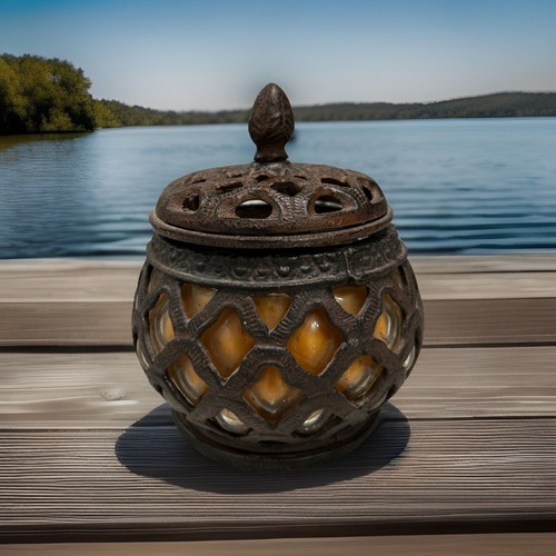 Vintage Cast Iron Lantern Heavy and Solid Bowl Shaped With Candle Inside - Picture 1 of 9