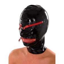 Black Latex Hood wtih Mouth and Eyes Zipper Rubber Mask Fetish Clubwear 0.4mm