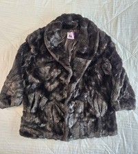 Vintage 80s Monterey Fashions Faux Fur Coat Dark Brown Lined Made In USA