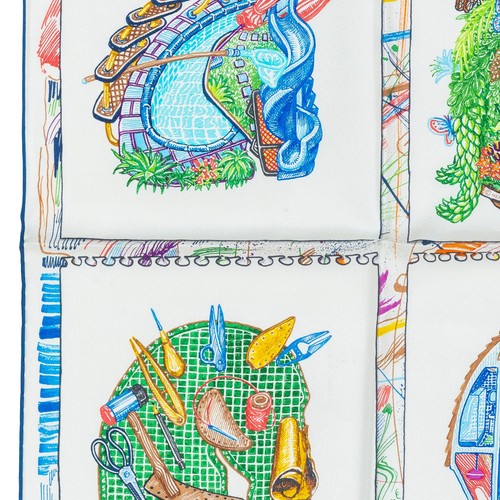 Auth. Hermes Silk Scarf Chevaloscope - Blanc Bleu Multicolore - New Store Tag - Picture 6 of 9
