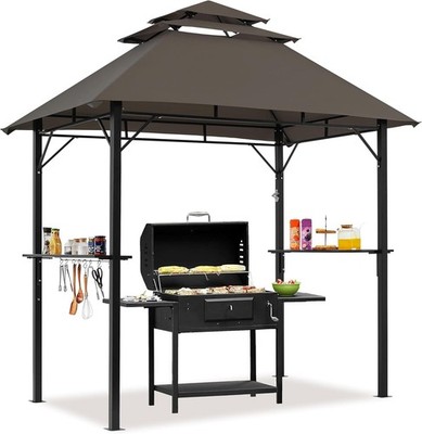  8x5' Grill Gazebo 3-Tier Outdoor BBQ with Height-Adjustable Shelves & 10 Hooks