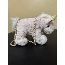 Pink Unicorn Plush Purse with Gold Chain Strap Kids Fun Bag