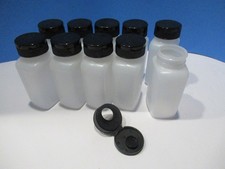 Lot of 10 Natural Plastic HDPE 150ml Rectangle /Oblong Wide Mouth Bottle Blk Lid
