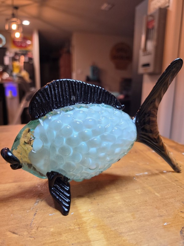 Vintage 1950'S (??) Murano Glass Black And White Fish Beautiful 10x6.5"