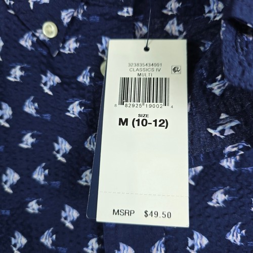 Ralph Lauren Textured Fish Button Front Shirt Boys Medium 10/12 Blue Ocean New - Picture 4 of 9