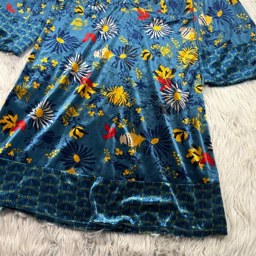 United Colors of Benetton abito donna L floreale velluto manica a campana blu boho - Foto 2 di 9