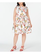 EMERALD SUNDAE Womens Fit + Flare Knee Length Dress White Cap Sleeve Juniors 1X