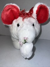 Vintage Walmart Plush White Elephant Red Polka Dot Bow Valentines Flower 10  
