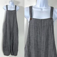 Kleen LagenLook Herringbone Wide Leg Barrel Linen Overalls Neutral Size Medium