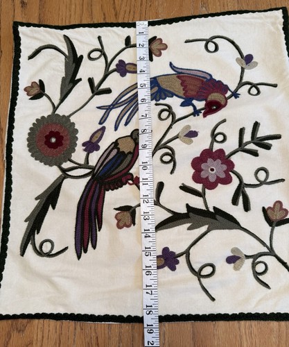 Linen Source Embroidered Throw Pillow Cover Birds Blooms Branches - Picture 5 of 5