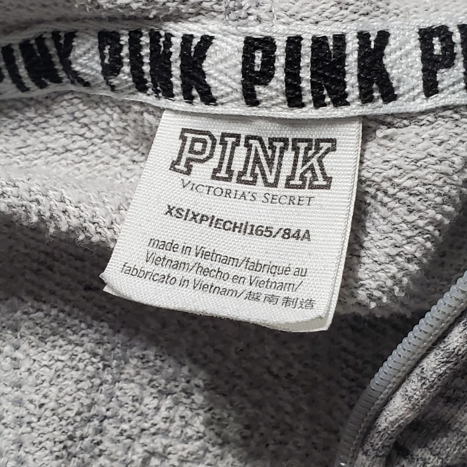 Victorias Secret 粉色拉链连帽衫女式 XS 灰色花卉闪亮亮片大标志 — 第 4/4 张图片