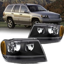 For 1999-2004 Jeep Grand Cherokee Black Headlights Lamp Pair Front Left Right