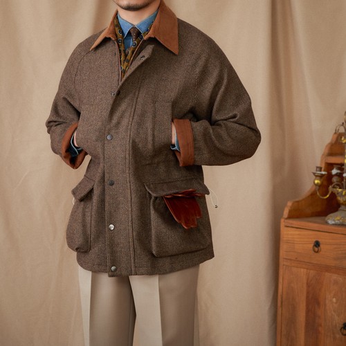 Italian Autumn/winter 50% Wool Hunting Jacket Commuting Warm Retro Coat for Men - Picture 15 of 16