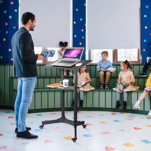 AplusChoice Portable Rolling Podium with 360° Wheels Laptop Presentation Lectern
