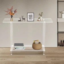 Acrylic Table Clear Entry Table Small Entryway Table W/ Open Shelves 100×80×20cm