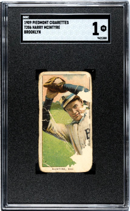 1909 T206 HARRY MCINTIRE NNO POOR PIEDMONT 150 SGC 1 BASEBALL BROOKLYN SUPERBAS
