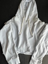 Forever 21 Size L Light Blue Cropped Drawstring Hoodie, Drop Shoulder, Raw Edge