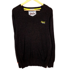 SUPERDRY Men's Jumper Size M V-Neck Cotton Cashmere Brown Pullover