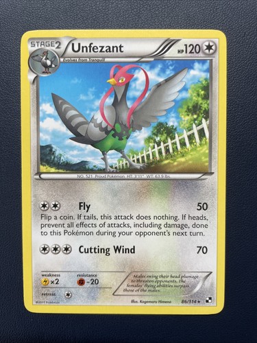 Pokemon TCG Unfezant 86/114 Rare Black & White Base Set LPtoploaded fast ship!