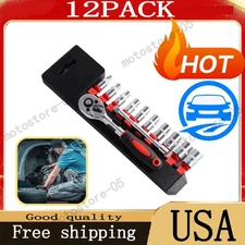 12PCS Set 1/4 Inch Ratchet Socket Wrench Set Metric Socket Set Repair Tool USA.