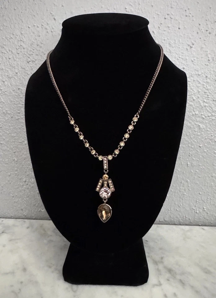 Collar Gargantilla Givenchy Tono Bronce Cristal Colgante Lariat 16" Foto 2 de 4