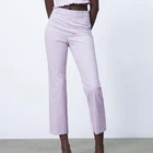 ZARA PURPLE WHITE GINGHAM FLAT FRONT STRAIGHT CROP PANTS WOMENS SZ LARGE NWT