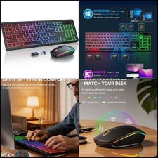 RGB Wireless Keyboard and Mouse Combo, Rechargeable Quiet Full-Size Set for PC