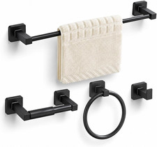 Matte Black Bathroom Hardware Set 4 Pieces,Towel Bar Set Stainless Steel Wall Mo