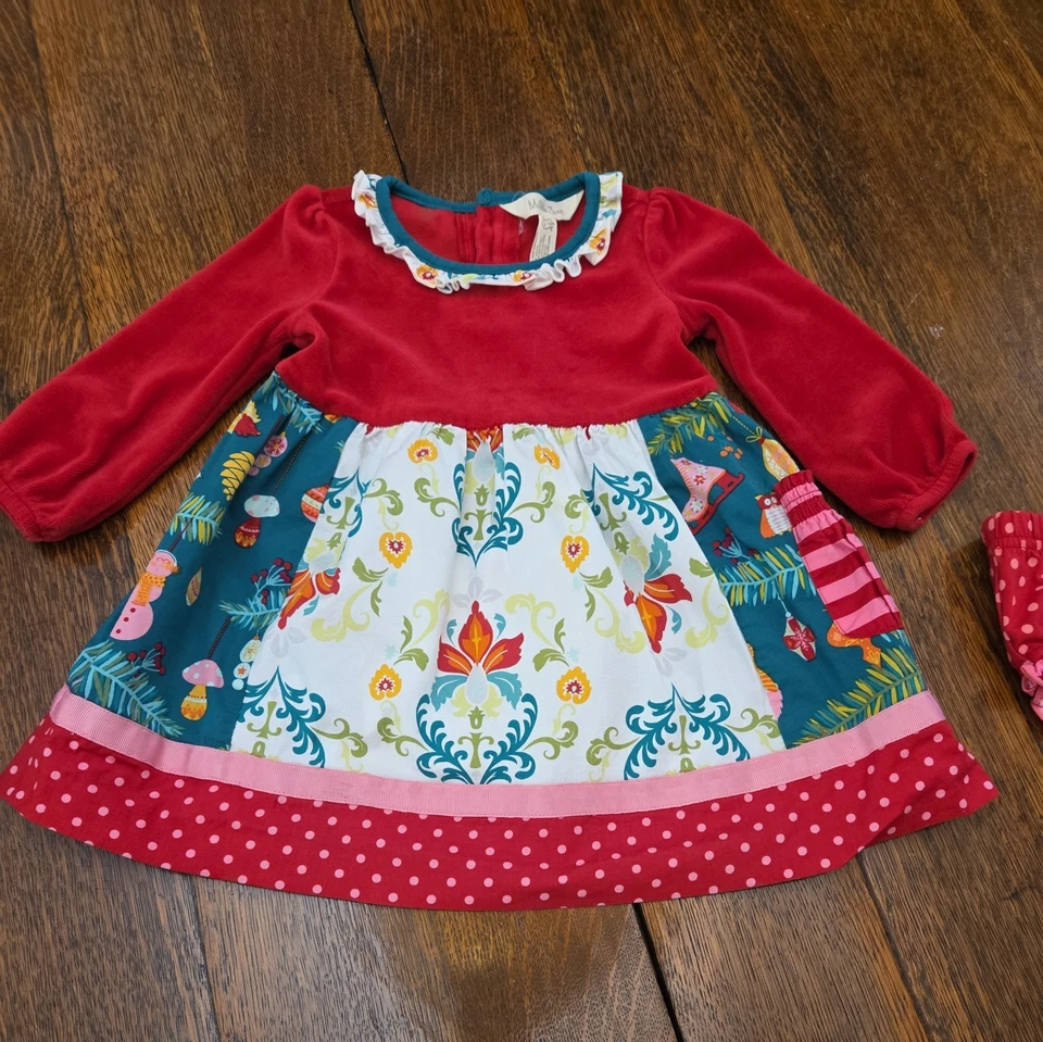 Vestido de vacaciones de terciopelo rojo Matilda Jane Happy Holly Daze para niñas talla 12-18 meses  Foto 2 de 4