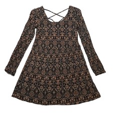 Forever 21 Dress Womens Juniors Small Brown Floral Long Sleeve Crisscross Mini