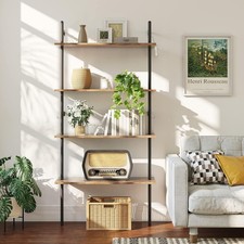 65" Industrial Wall-Mounted Ladder Shelf 4 Tier Bookshelf with Storage Organizer