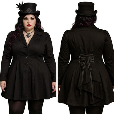 Plus Size 18 20 22 24 26 28 30 32 Schwarz Victorian Steampunk Reitjacke Mantel