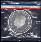 1974 Monaco, 100 Francs Ranieri, Silver, 25th Anniversary Proof - FS