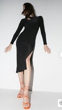 Warehouse Black Cut Out Slinky Long Sleeve Dress. BNWT UK 16. RRP £45