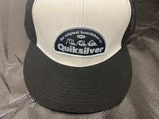 QUIKSILVER Black Gray Slice Patch Logo Trucker Mesh Hat Cap Snapback Brim NEW