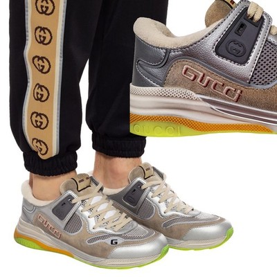 GUCCI SNEAKERS MENS ULTRAPACE GREY LEATHER SHOES w LOGO $790 sz 7.5G 8 US
