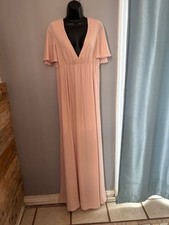 Show me your MuMu Pink maxi dress with V-neck and short sleeves, size L