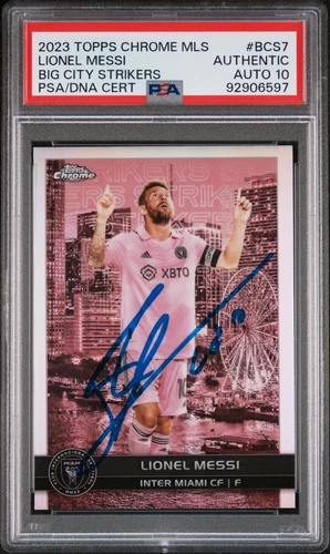 2023 TOPPS CHROME MLS BIG CITY STRIKERS #BCS7 LIONEL MESSI PSA AUTHENTIC AUTO 10